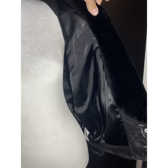 Vtg John Carlisle San Francisco Black Leather Jacket Shearling Collar 80s 90s M. - Picture 10 of 12